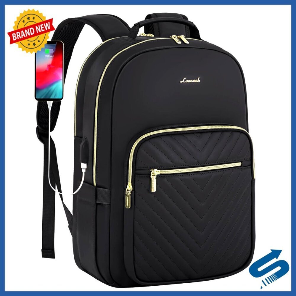 Leather Laptop Backpack Quilted Travel Work Bag with USB Port Stylish